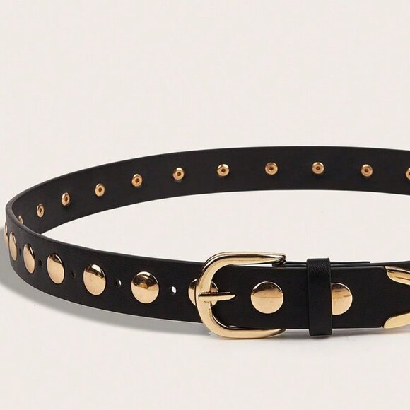 Black Contemporary Women's Gold Rivet Belt - Picture 7 of 9